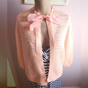 knit peach bow shrug sweater